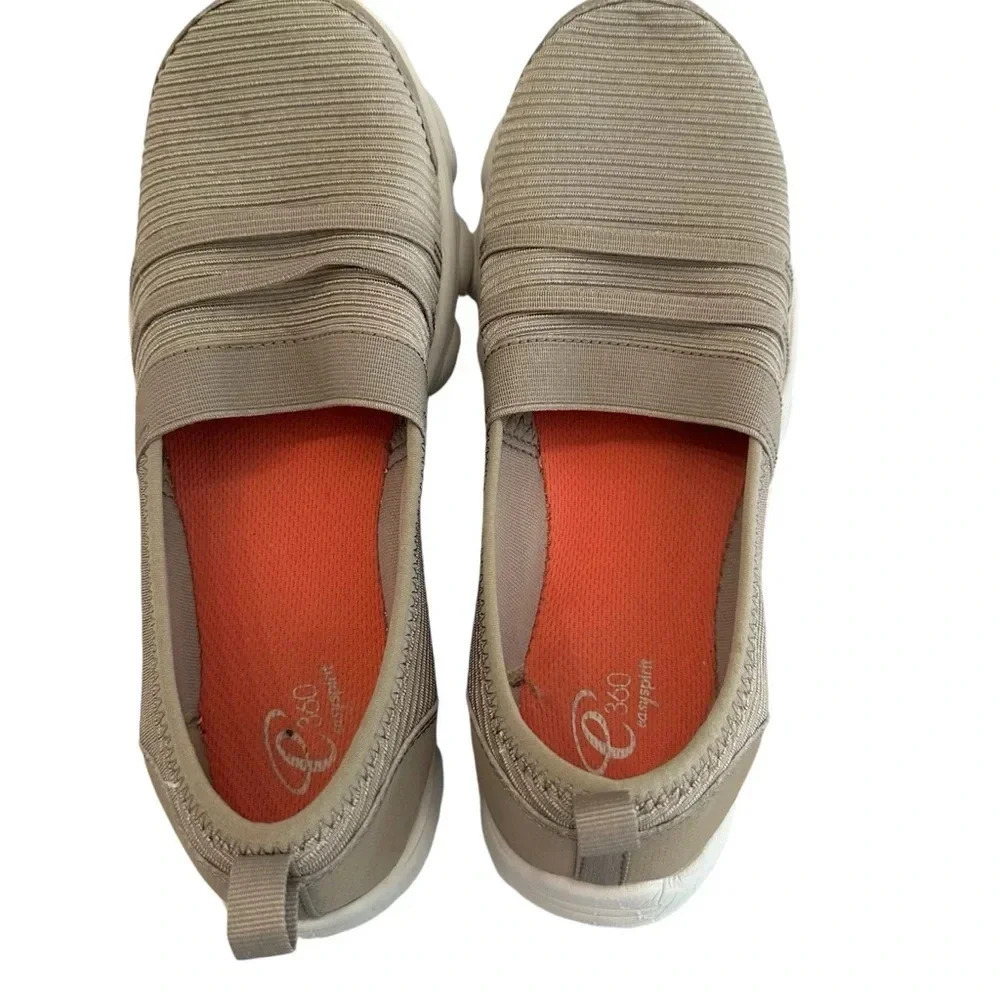 Easy Spirit 360 Women’s Tan Fabric Striped Slip On Casual Shoe Size 7 Wide GUC